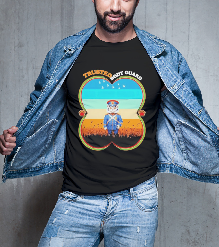 Trusted Body Guard Cat In Uniform With Sunset And Bird T-Shirt