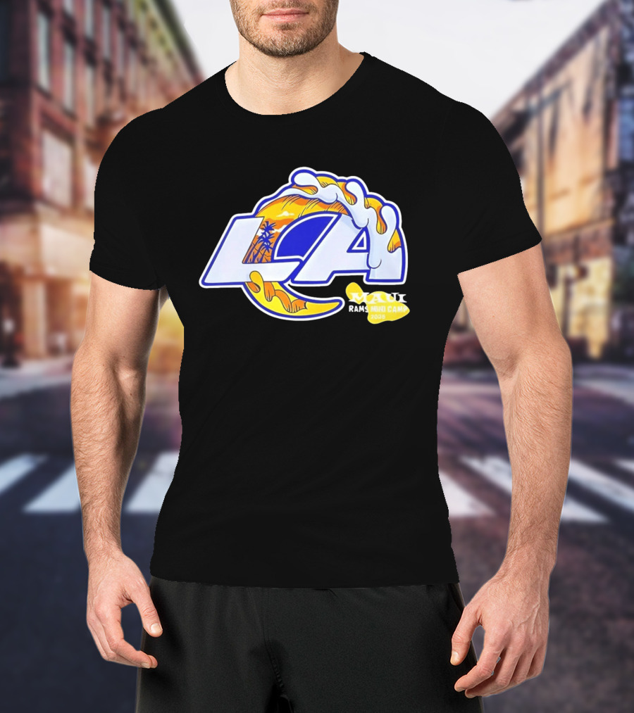 Los Angeles Rams Maui 2026 Minicamp Wave Logo Palm Trees Sun Island T-Shirt