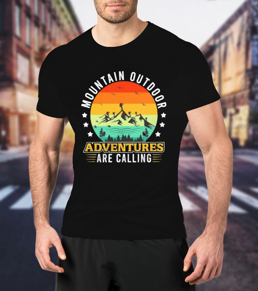 Mountain Outdoor Adventures Are Calling Vintage Sunset Hiking T-Shirt