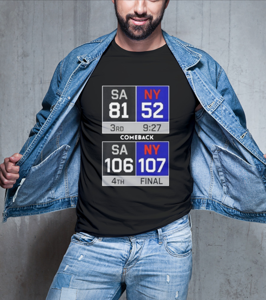 New York Knicks Epic Comeback Victory Against San Antonio Scoreboard Highlights T-Shirt