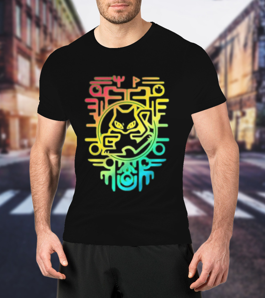 Og Ancient Mew And Mewtwo Pokemon Holographic Hieroglyphic T-Shirt