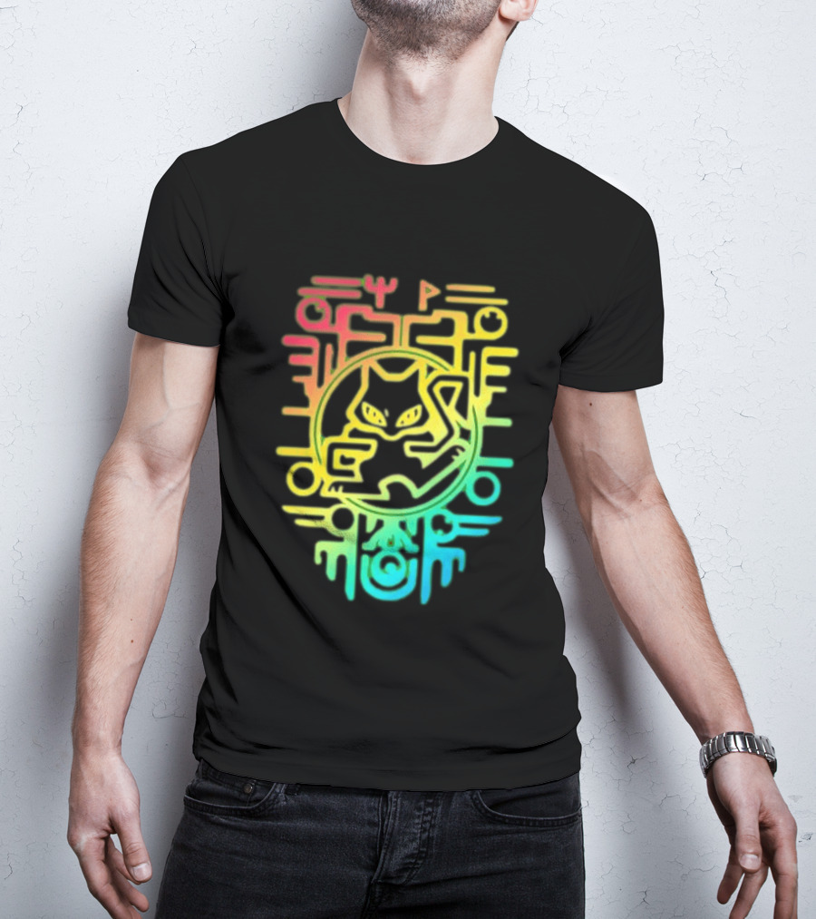Og Ancient Mew And Mewtwo Pokemon Holographic Hieroglyphic T-Shirt