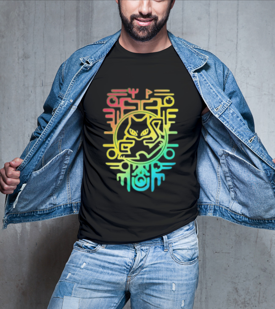 Og Ancient Mew And Mewtwo Pokemon Holographic Hieroglyphic T-Shirt