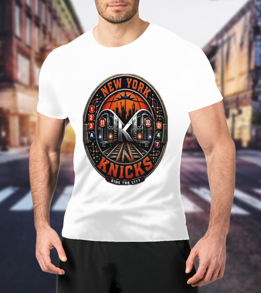 New York Knicks Ride The City Subway Basketball Skyline T-Shirt