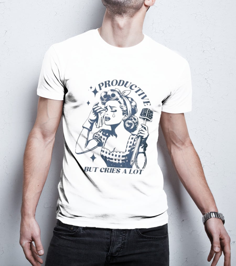 Productive But Cries A Lot Retro Housewife Aesthetic T-Shirt