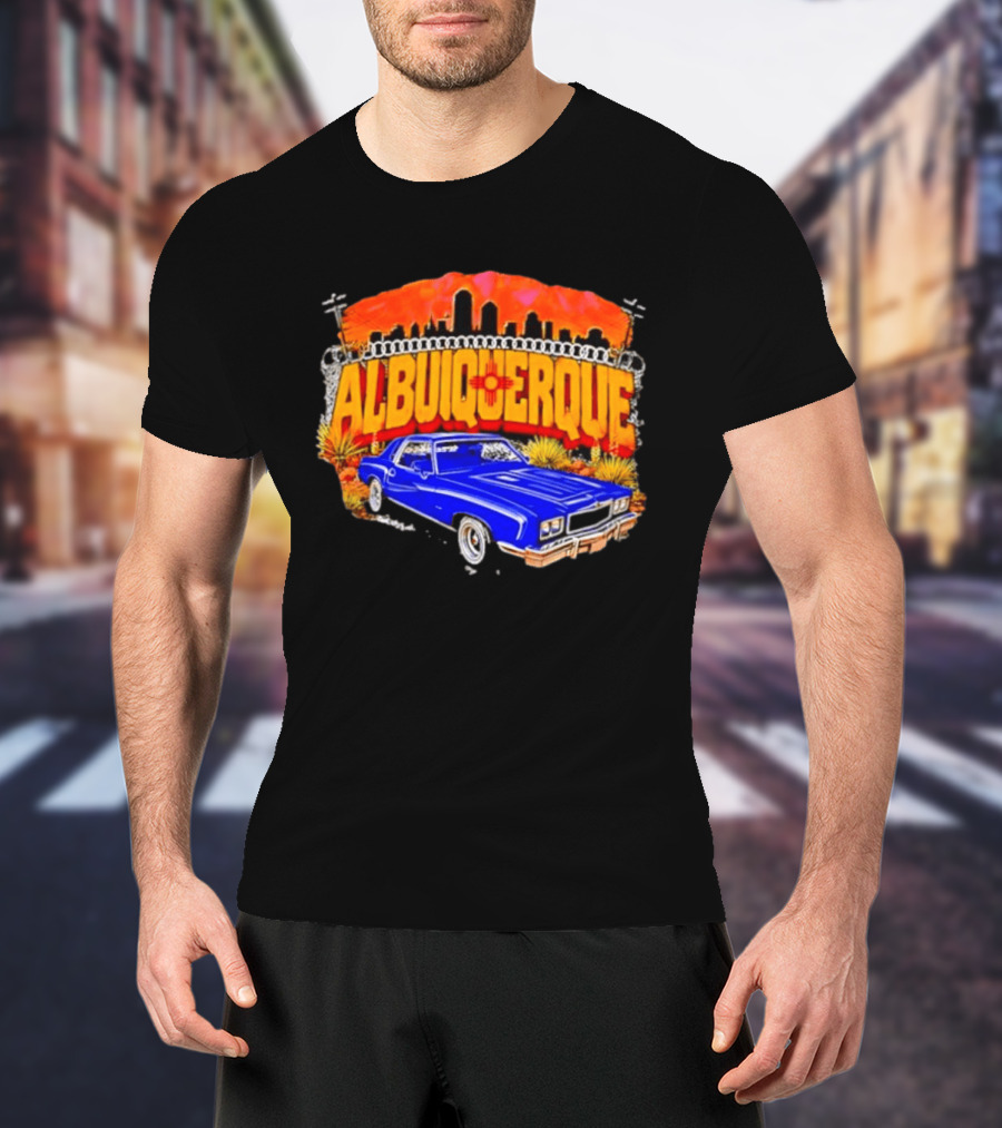 Albuquerque New Mexico Classic Car Skyline Desert Landscape T-Shirt