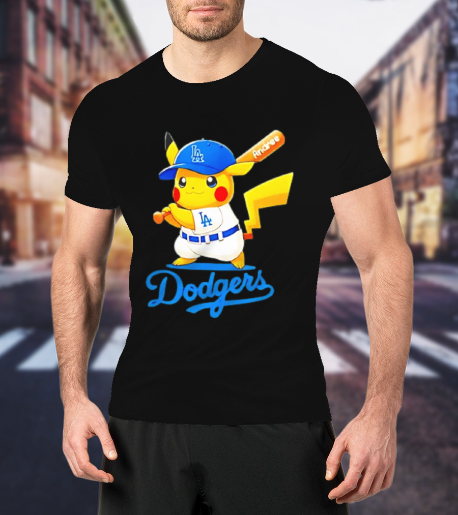 Andree Pikachu Dodgers LA Baseball Batting T-Shirt