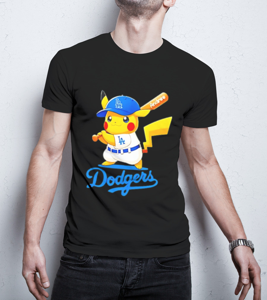 Andree Pikachu Dodgers LA Baseball Batting T-Shirt