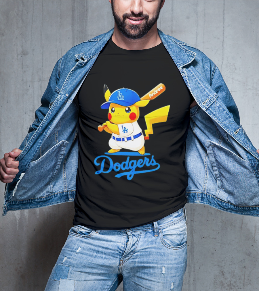 Andree Pikachu Dodgers LA Baseball Batting T-Shirt