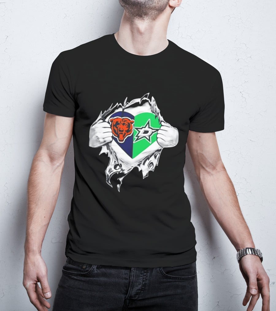 Chicago Bears Dallas Stars Heart Ripping Skin T-Shirt