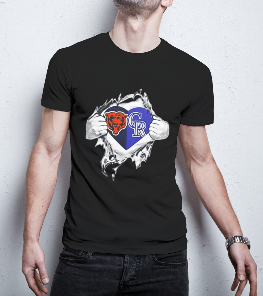 Chicago Bears Colorado Rockies Heart Ripping Open T-Shirt
