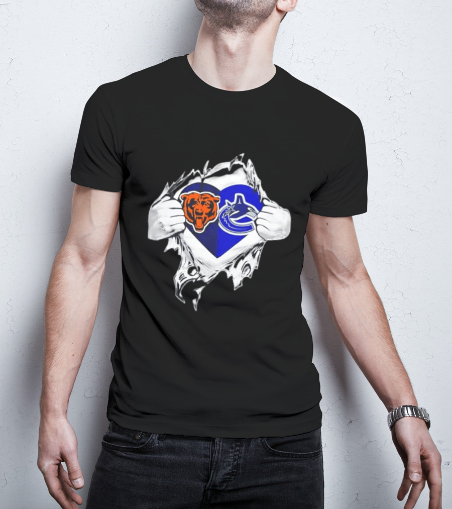 Chicago Bears Vancouver Canucks Heart Ripped Open Chest Sports Fans T-Shirt