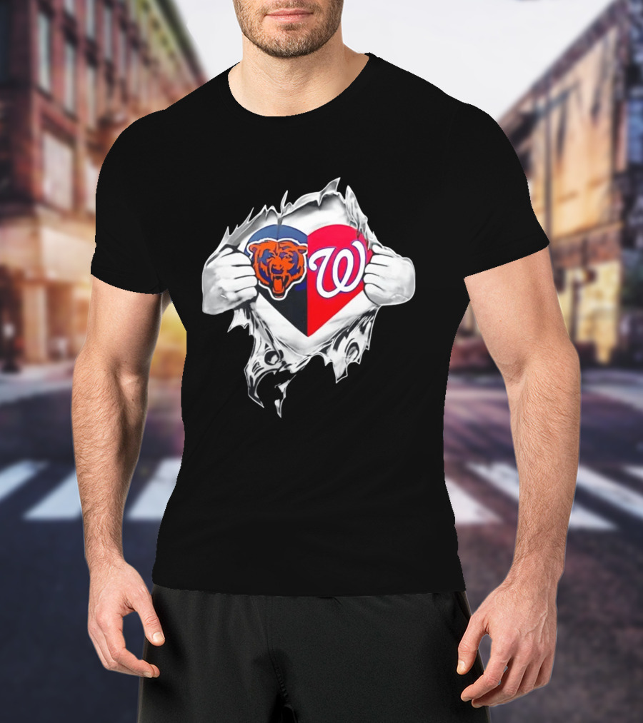 Chicago Bears Washington Nationals Heart Hands Fan Art Image T-Shirt