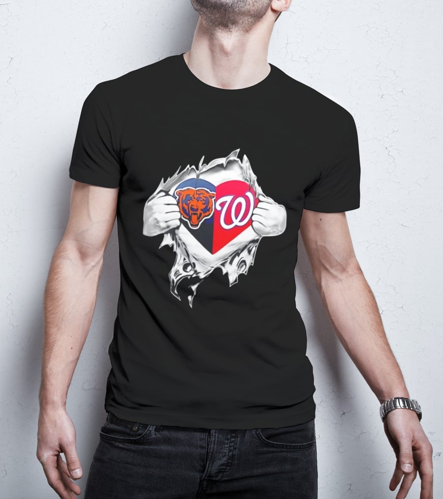Chicago Bears Washington Nationals Heart Hands Fan Art Image T-Shirt