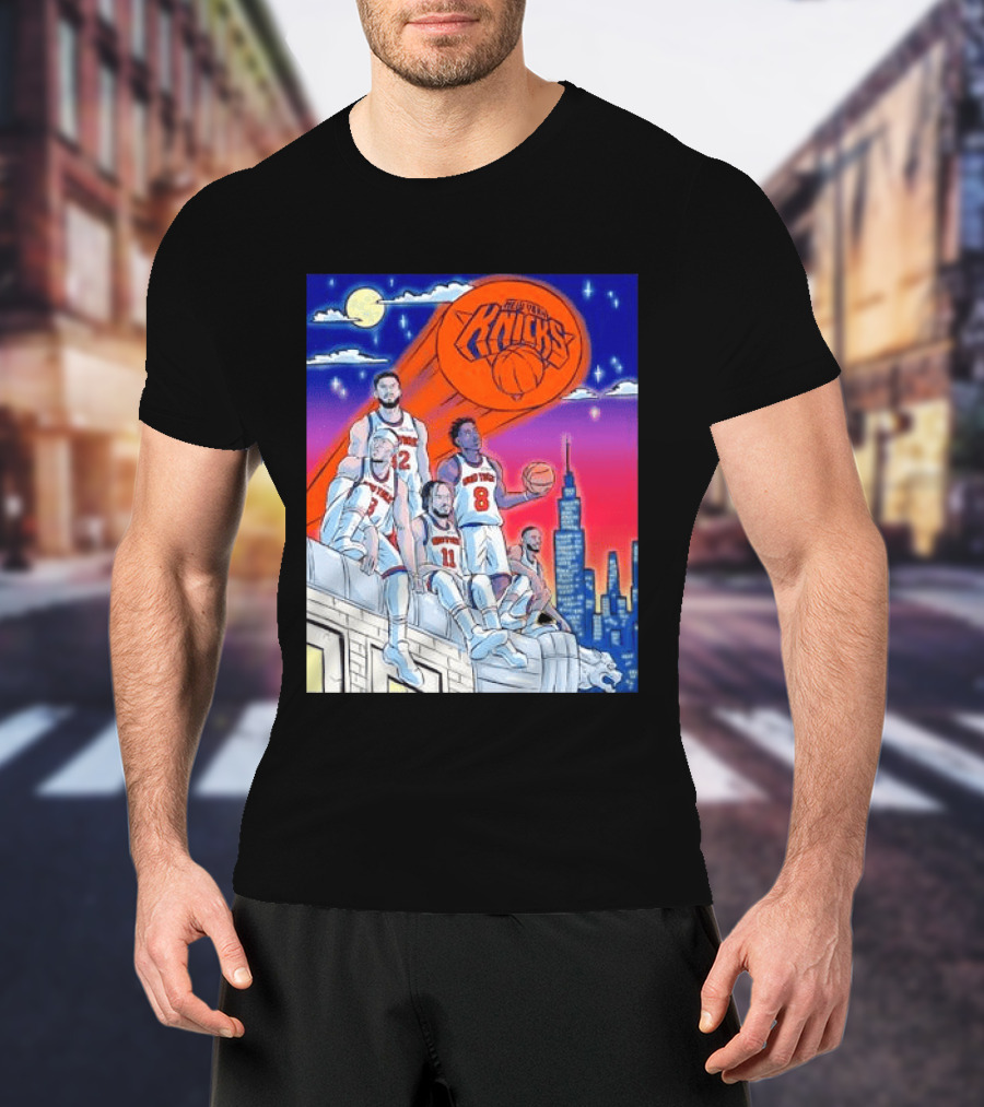 New York Knicks Jalen Brunson Julius Randle Mikal Bridges Basketball City Skyline T-Shirt