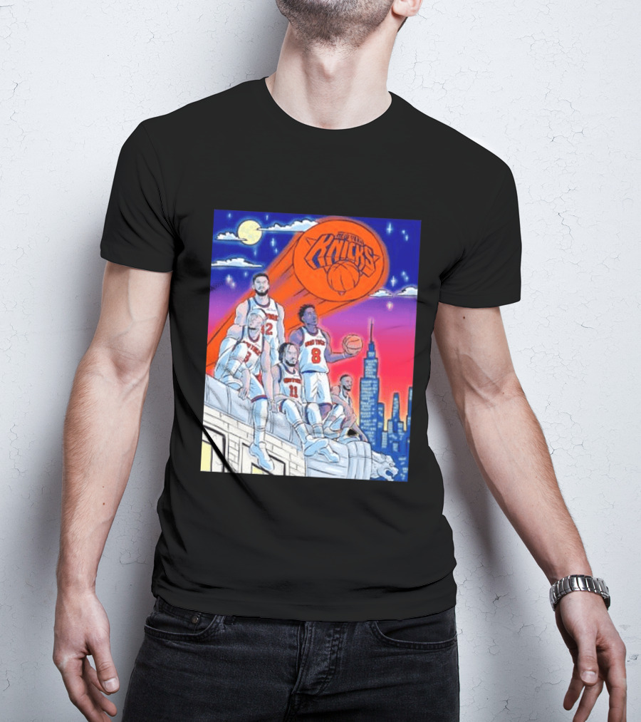 New York Knicks Jalen Brunson Julius Randle Mikal Bridges Basketball City Skyline T-Shirt