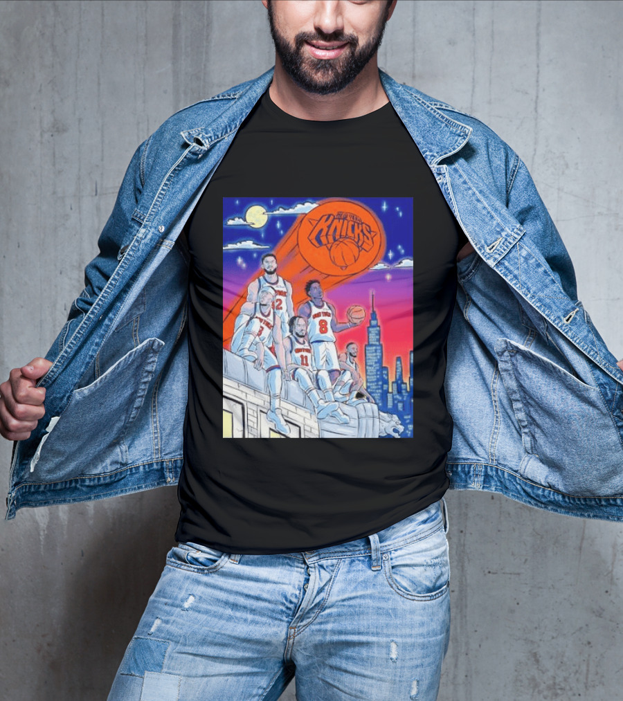 New York Knicks Jalen Brunson Julius Randle Mikal Bridges Basketball City Skyline T-Shirt