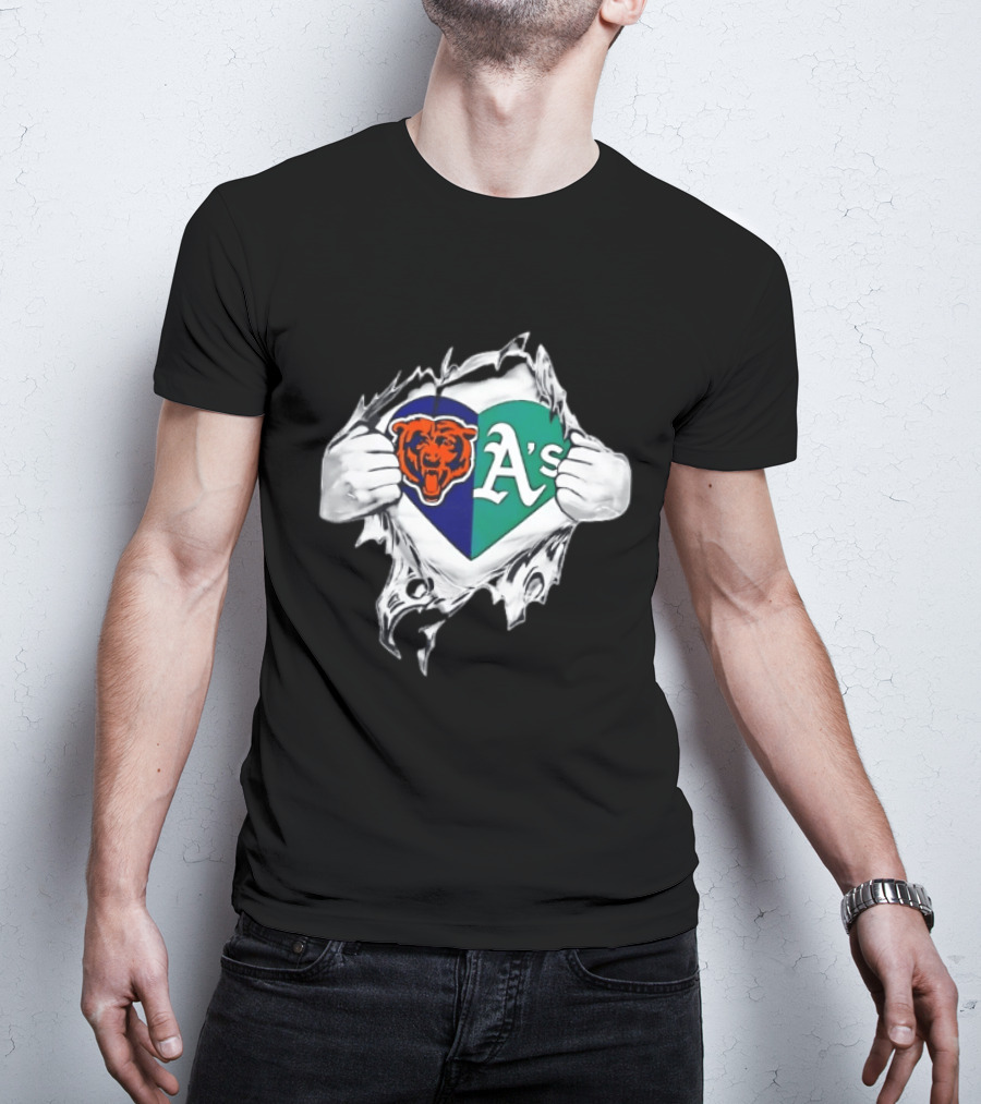 Chicago Bears Heart Oakland A's Fan Blend T-Shirt