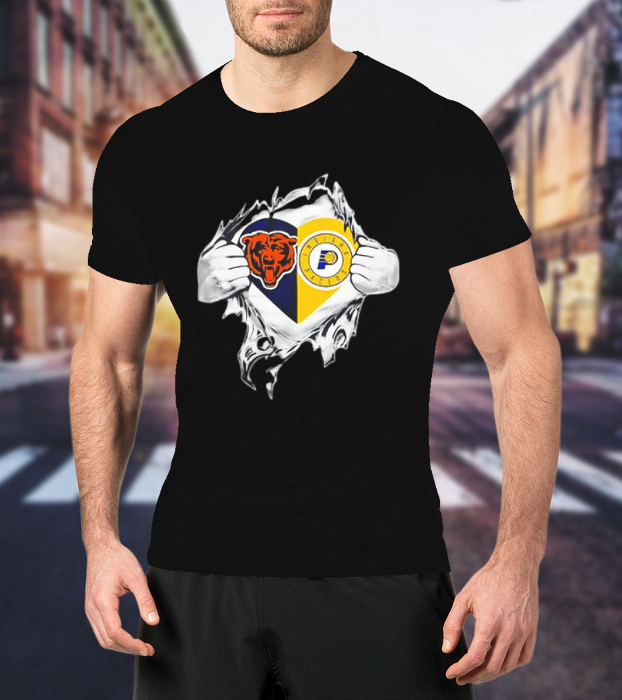 Heart Ripping Open Chicago Bears Indiana Pacers Fans Dual Team Loyalty T-Shirt