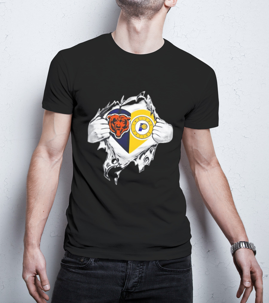 Heart Ripping Open Chicago Bears Indiana Pacers Fans Dual Team Loyalty T-Shirt