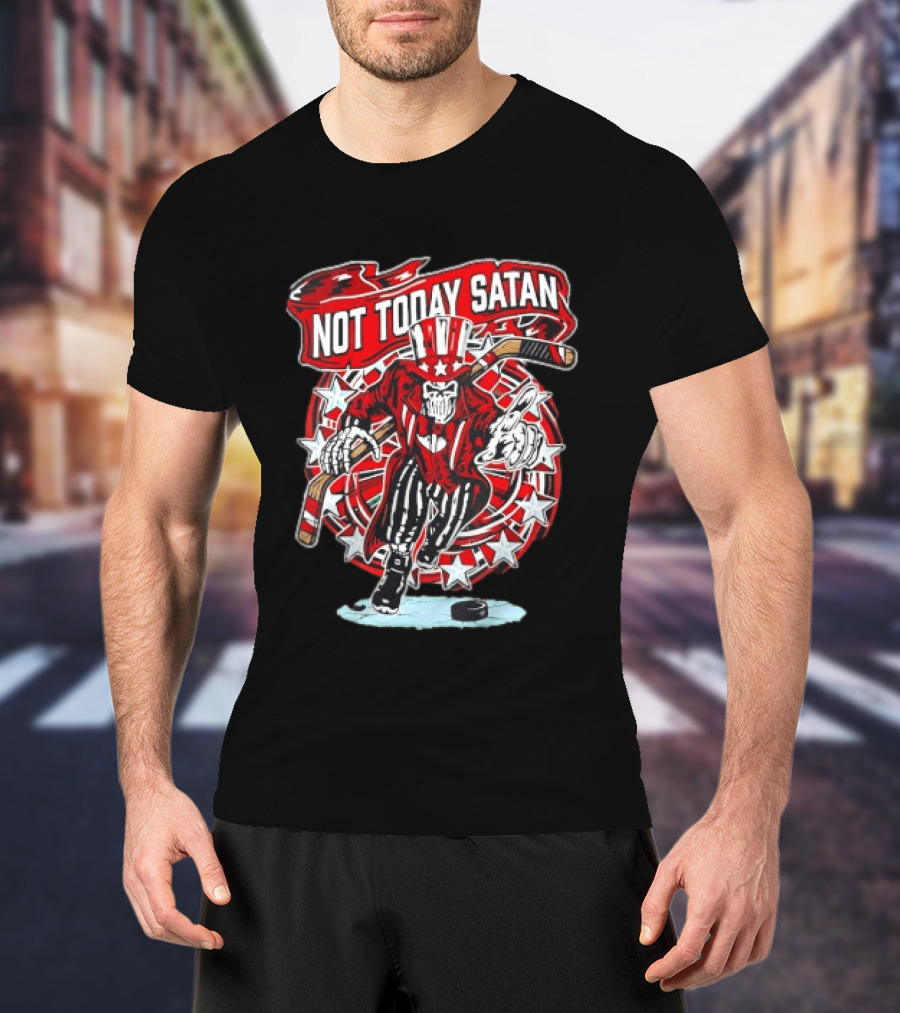 Not Today Satan Uncle Sam Skeleton Ice Hockey Player T-Shirt