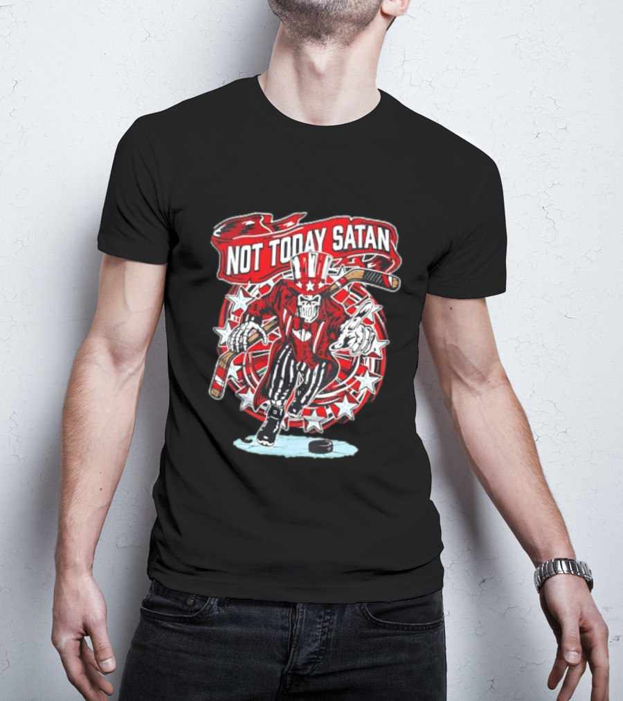 Not Today Satan Uncle Sam Skeleton Ice Hockey Player T-Shirt