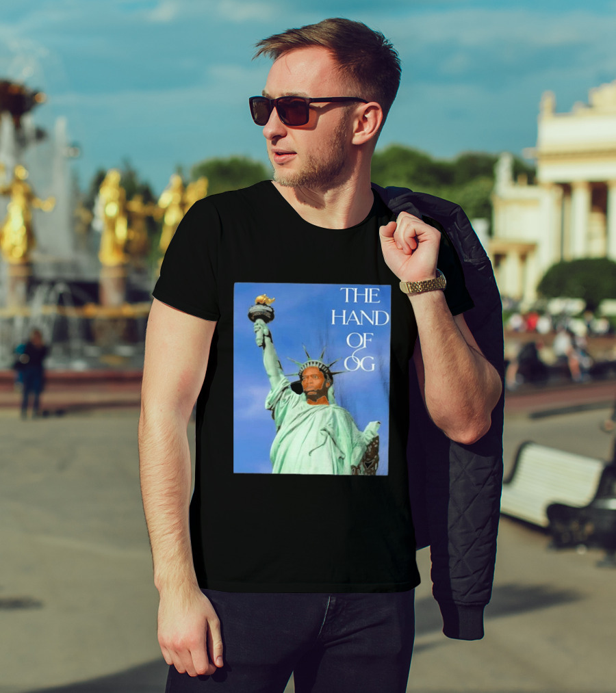 OG Anunoby New York Knicks The Hand Of OG Statue Liberty Fusion T-Shirt