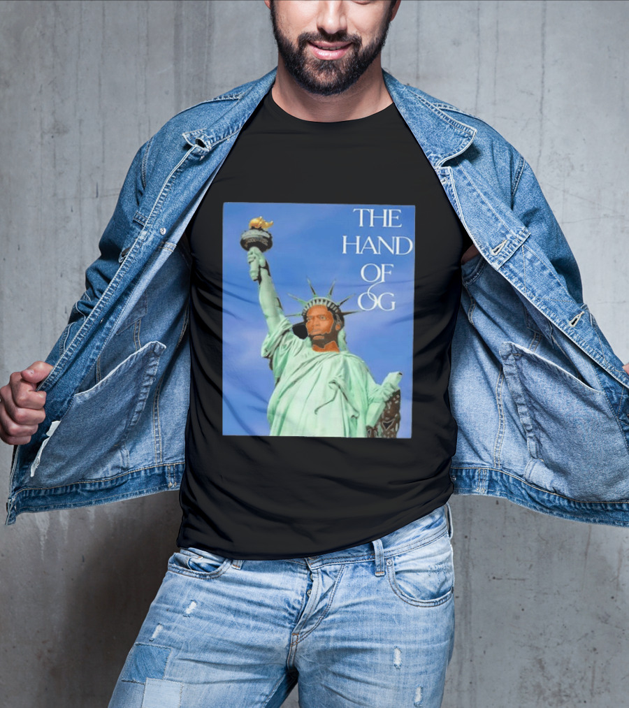 OG Anunoby New York Knicks The Hand Of OG Statue Liberty Fusion T-Shirt