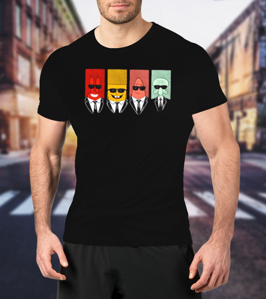 Reservoir Dogs Cartoon Black Suit Sunglasses SpongeBob T-Shirt