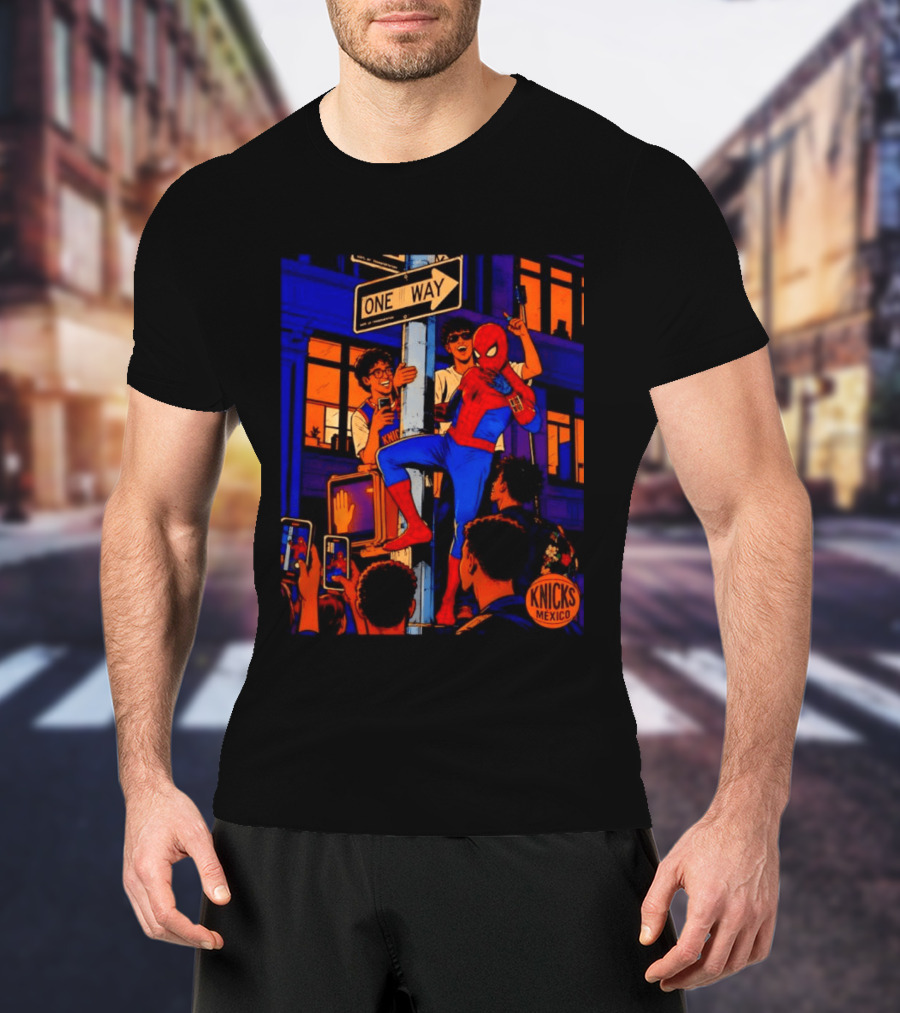Spider Man One Way New York Knicks Mexico Dept Of Transportation T-Shirt