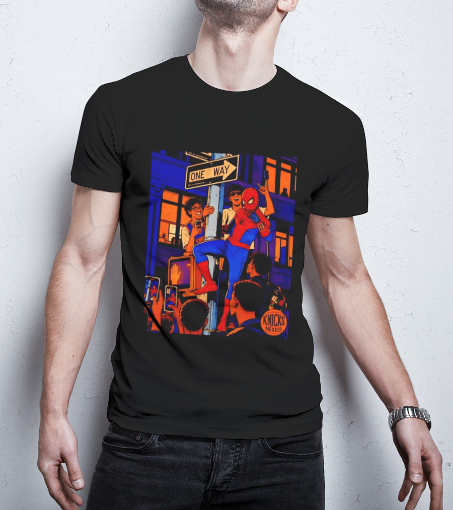 Spider Man One Way New York Knicks Mexico Dept Of Transportation T-Shirt