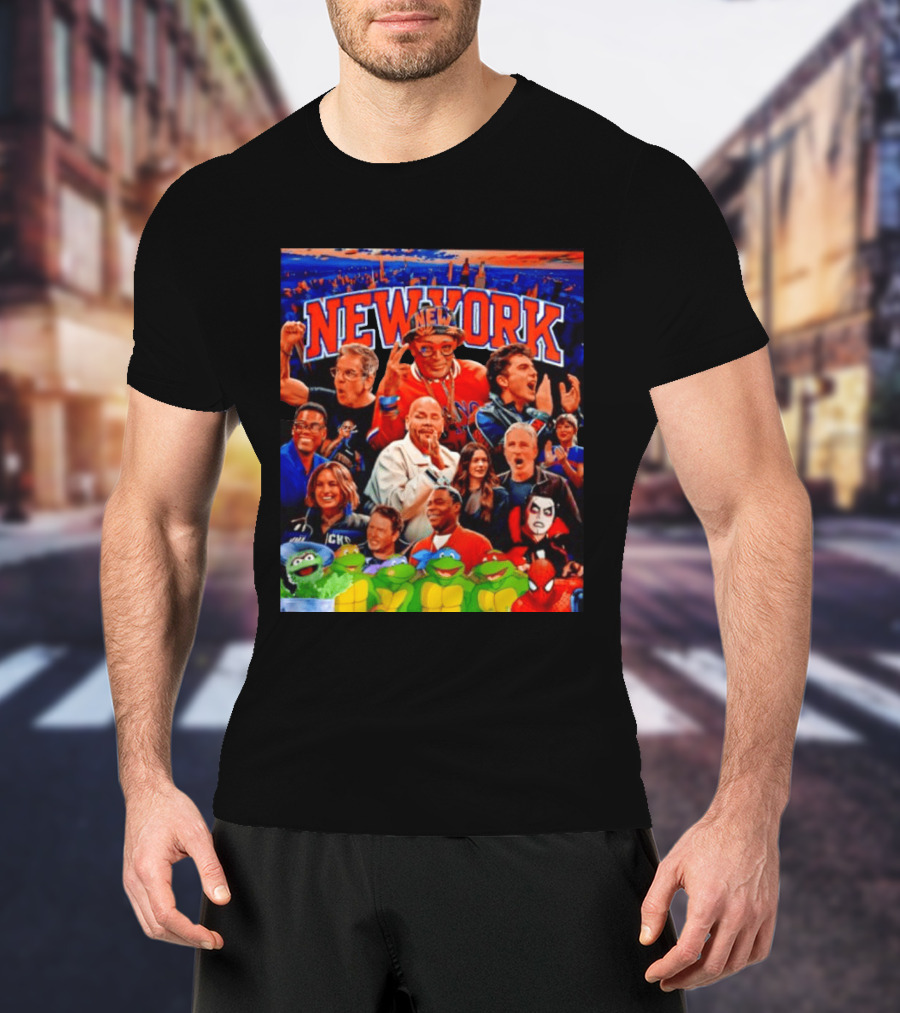 New York Knicks Fans Spike Lee Ben Stiller Timothee Chalamet Chris Rock Featuring Ninja Turtles And Spider Man T-Shirt