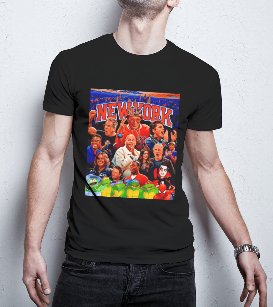 New York Knicks Fans Spike Lee Ben Stiller Timothee Chalamet Chris Rock Featuring Ninja Turtles And Spider Man T-Shirt