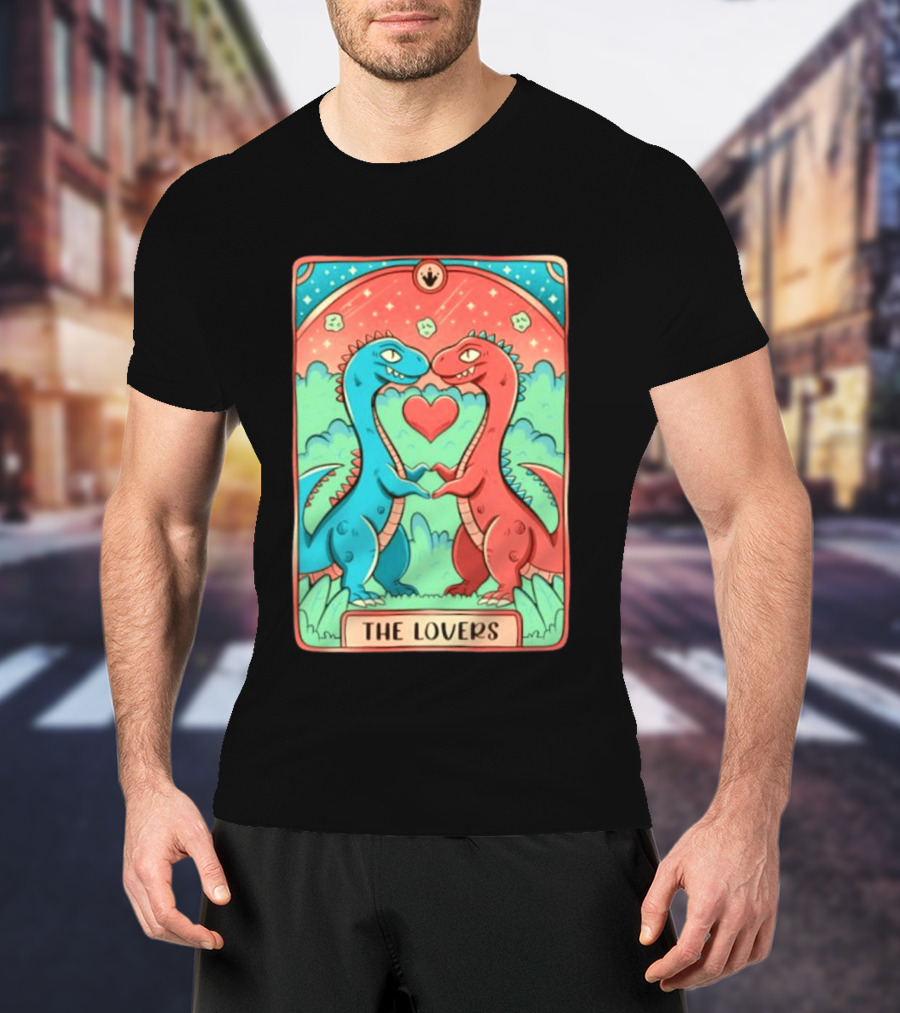 The Lovers Dinosaur Couple Tarot Card Romantic Prehistoric Valentine T-Shirt