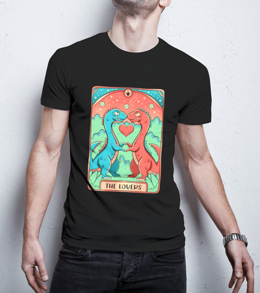The Lovers Dinosaur Couple Tarot Card Romantic Prehistoric Valentine T-Shirt