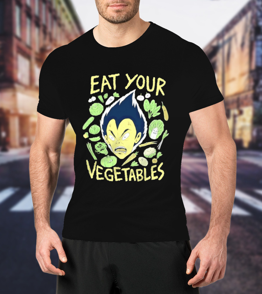 Vegeta Dragon Ball Z Eat Your Vegetables Anime Character Surrounded By Vegetables T-Shirt
