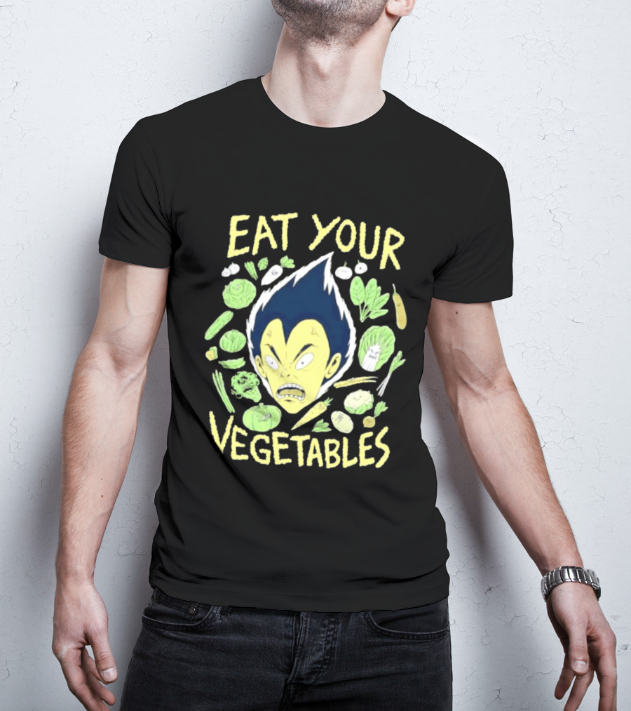 Vegeta Dragon Ball Z Eat Your Vegetables Anime Character Surrounded By Vegetables T-Shirt