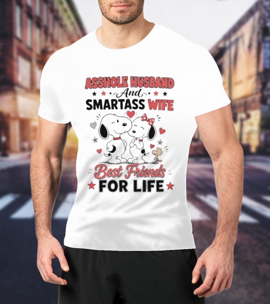 Asshole Husband Smartass Wife Best Friends For Life Peanuts Snoopy Woodstock Kissing T-Shirt