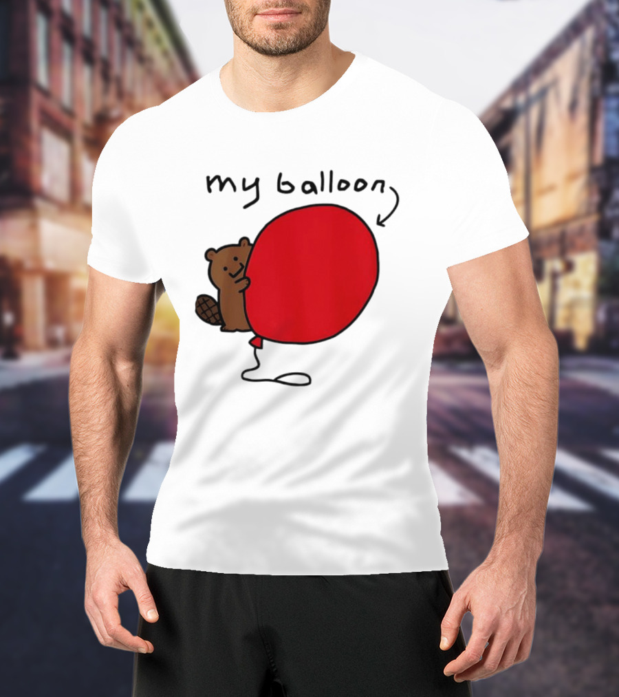 Beaver My Balloon Cartoon Animal Drawing T-Shirt
