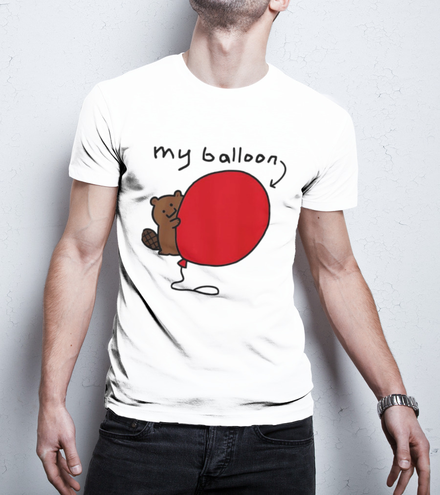 Beaver My Balloon Cartoon Animal Drawing T-Shirt