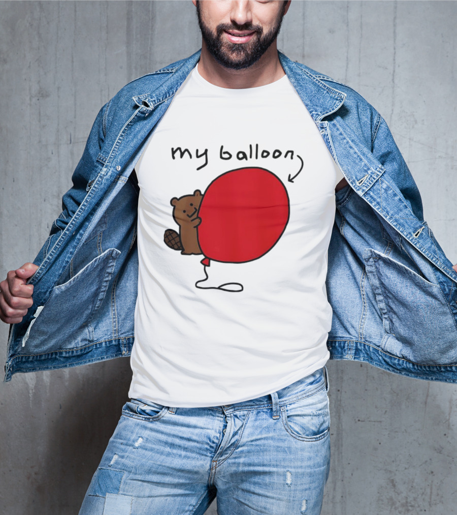 Beaver My Balloon Cartoon Animal Drawing T-Shirt