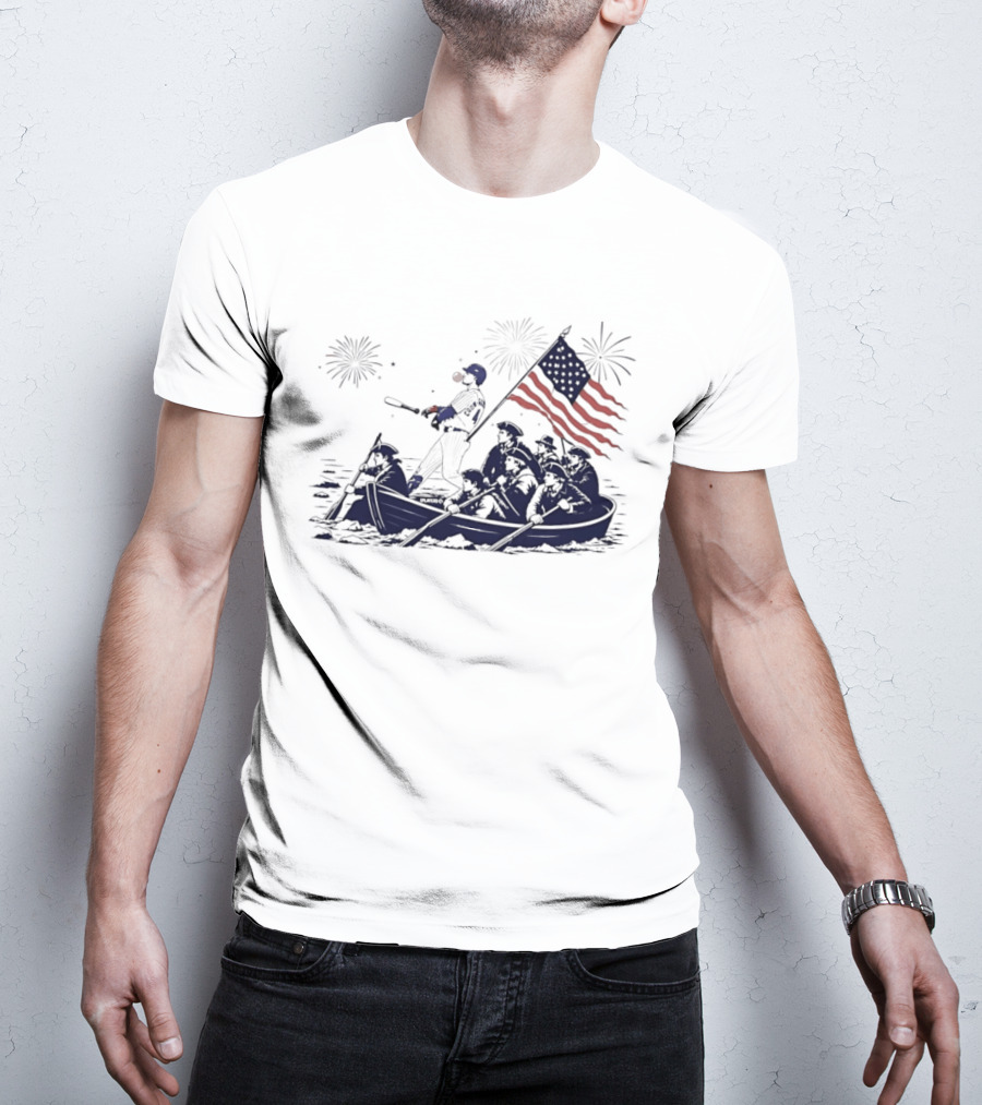 Chicago Cubs Patriotic Mascot With American Flag And Fireworks Scene T-Shirt