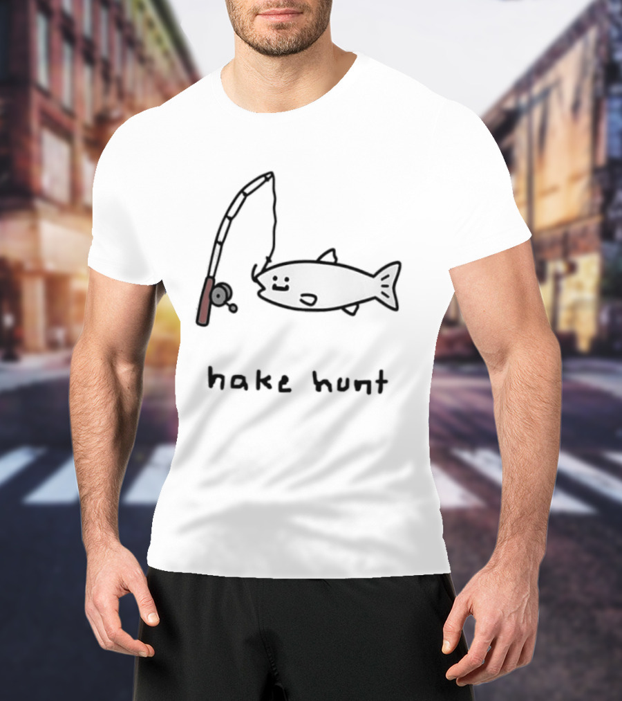Hake Hunt Fishing Doodle Drawing T-Shirt