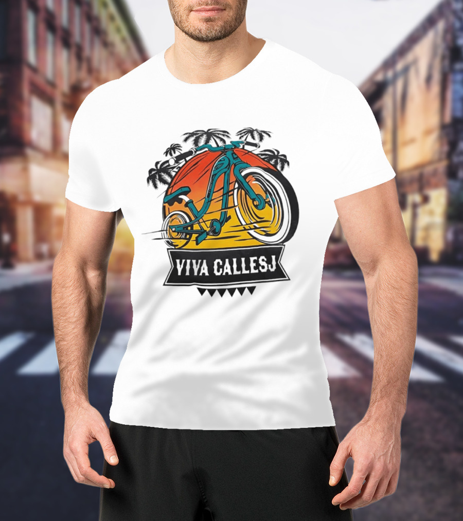 Viva CalleSJ San Jose Bike Tropical Palm Trees T-Shirt