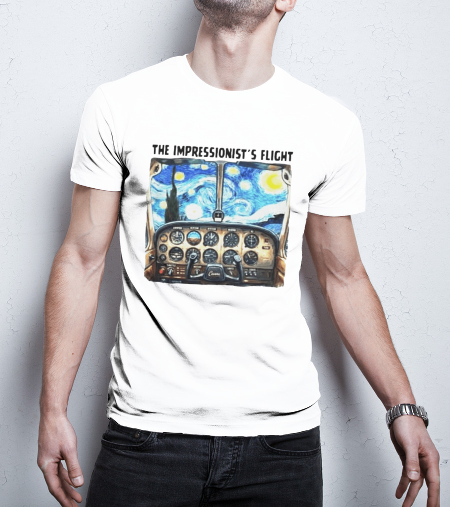 The Impressionist's Flight Cessna Instrument Panel Starry Night T-Shirt
