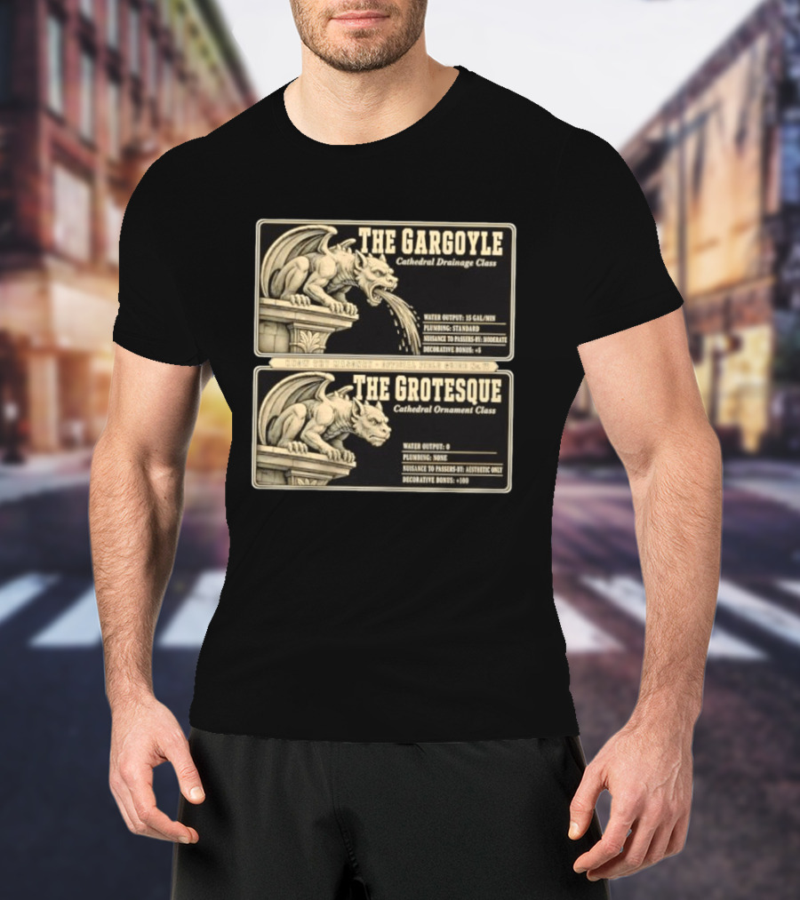 The Gargoyle And Grotesque Cathedral Drainage Ornament Guide Know Thy Masonry Stone Statue T-Shirt