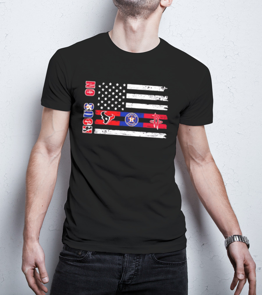 Houston Texans Astros Rockets USA Flag Independence Day T-Shirt