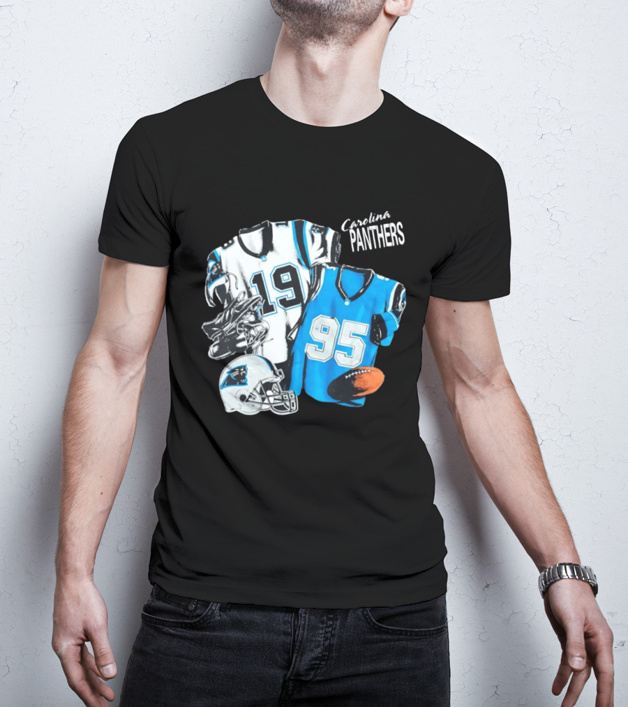 Carolina Panthers 19 95 Jerseys And Helmet With Football T-Shirt