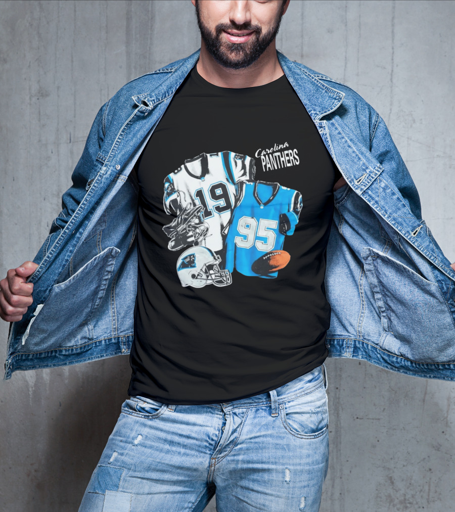 Carolina Panthers 19 95 Jerseys And Helmet With Football T-Shirt