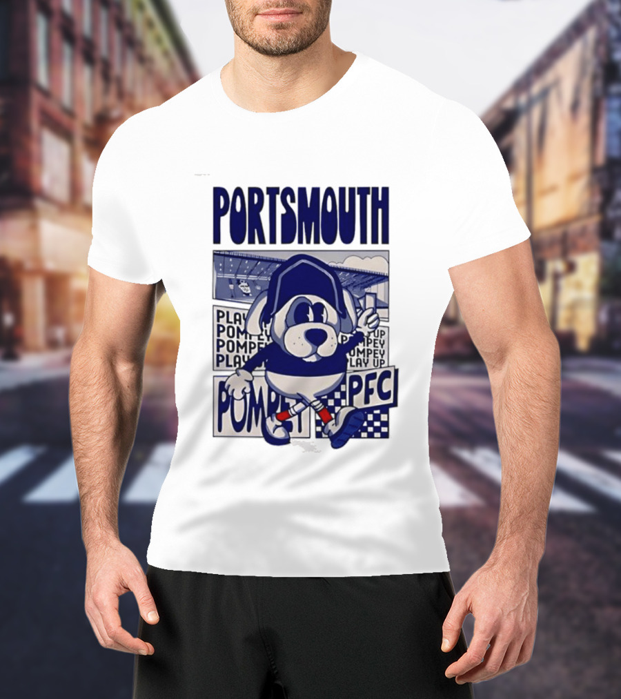 Portsmouth Football Club Play Up Pompey PFC Stadium Cartoon T-Shirt
